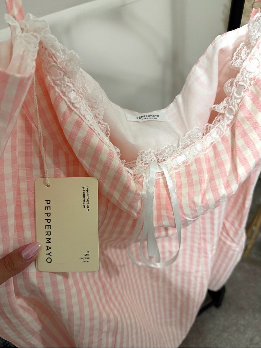 Peppermayo Pink Gingham Mini Dress with Lace - Picture 3 of 4